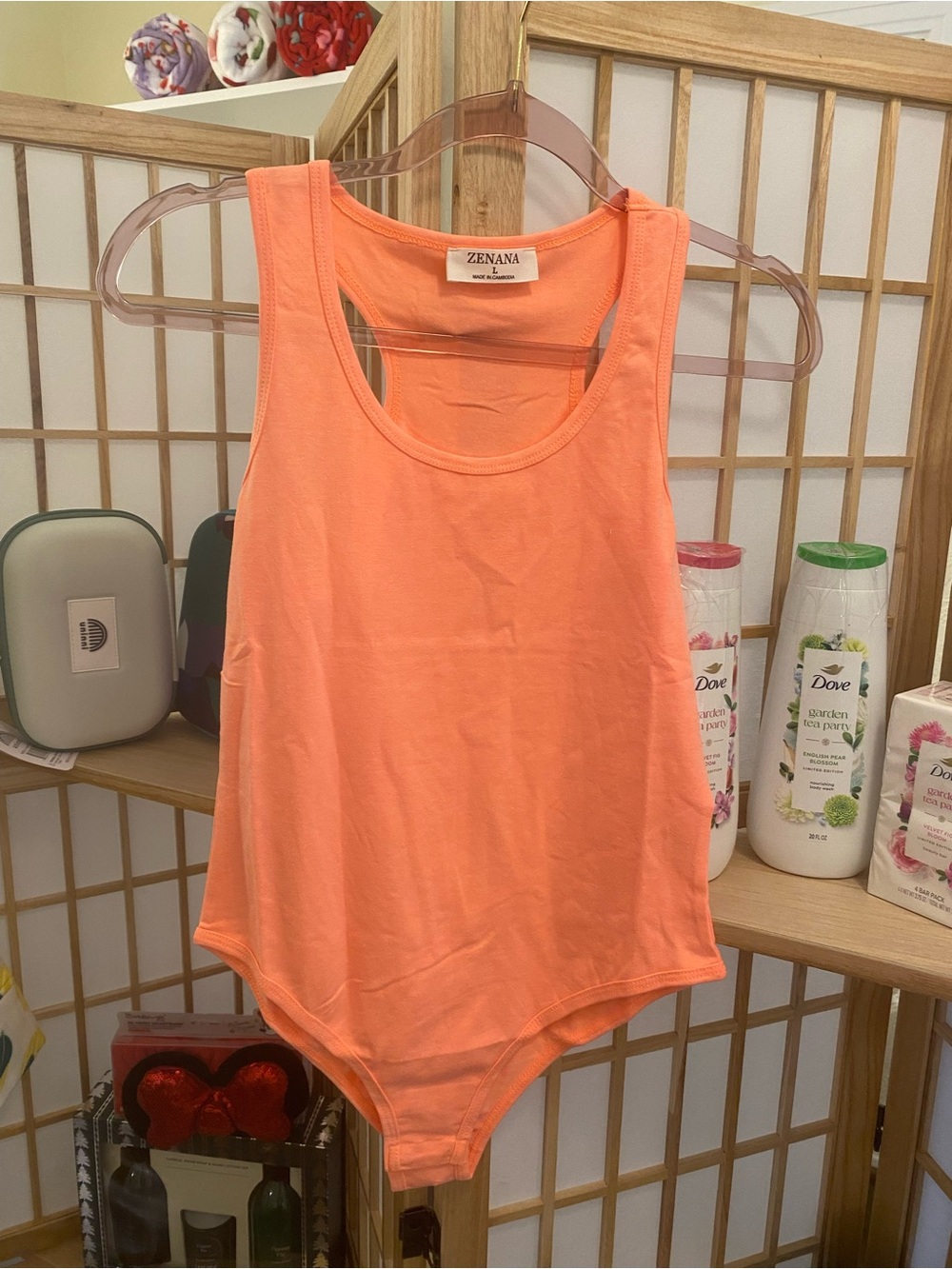 Zenana Outfitters Neon Coral Scoop Neck Tank Bodysuit